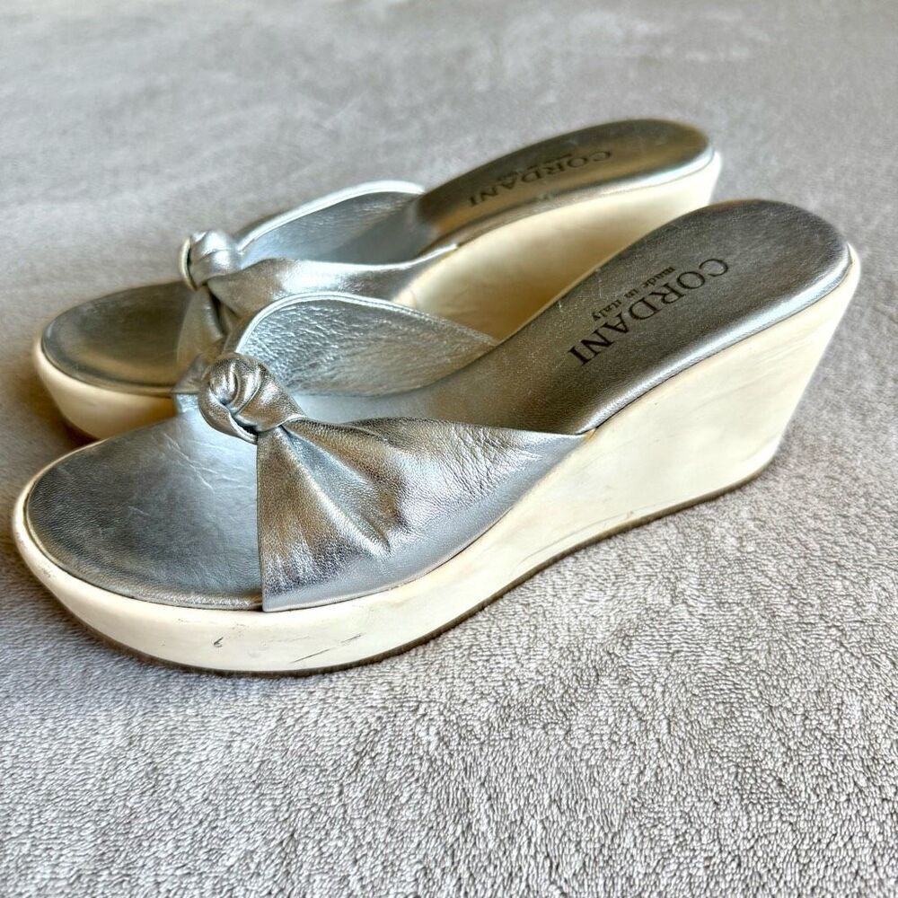 Cordani Silver Leather Twist Knot Platform Sandals